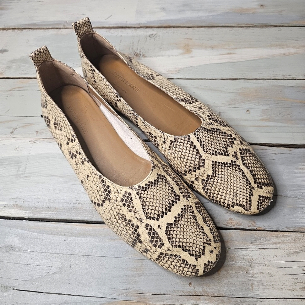 Everlane | Day Glove Italian Leather Ballet Flat Embossed Snake Print Tan Beige